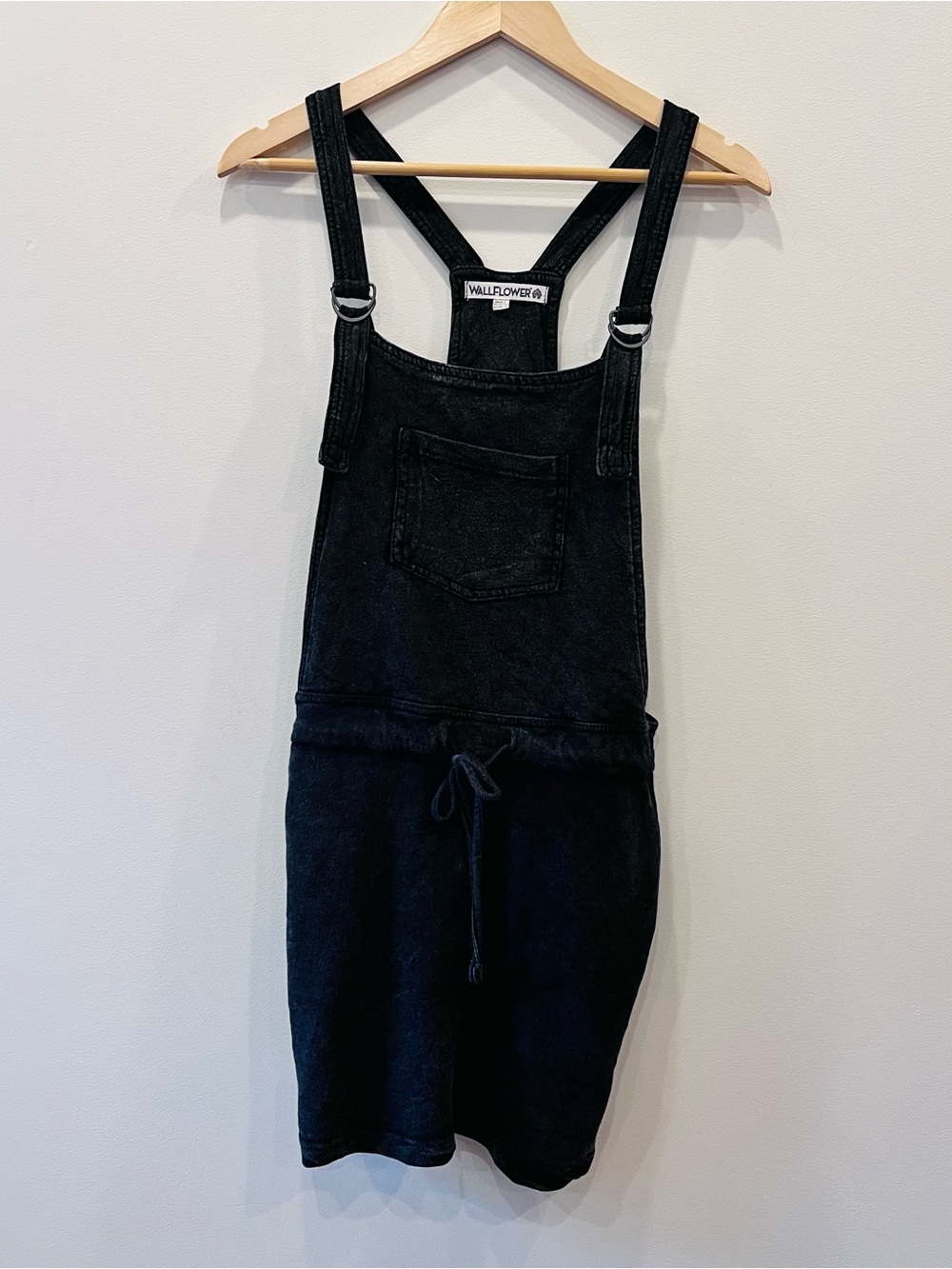 Wallflower Black Knit Overall Dress Stonewash Denim Pattern 100% Cotton M